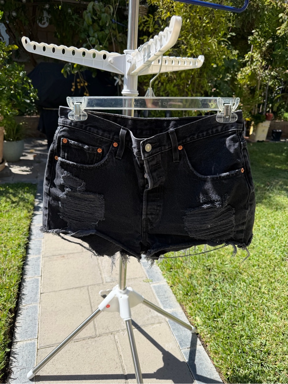 Levi's Black Distressed High-Rise Jean Shorts